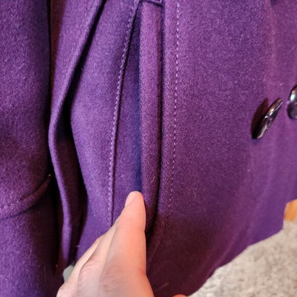 Guess Wool Blend Double Breasted Pea Coat Deep Purple Size Medium - Picture 10 of 16